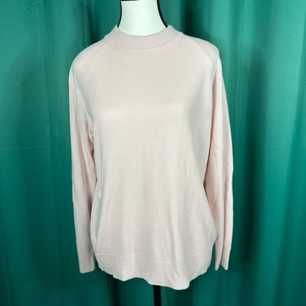 Women's Large Pink Mock Neck Long Sleeve Back Zip Sweater Pullover